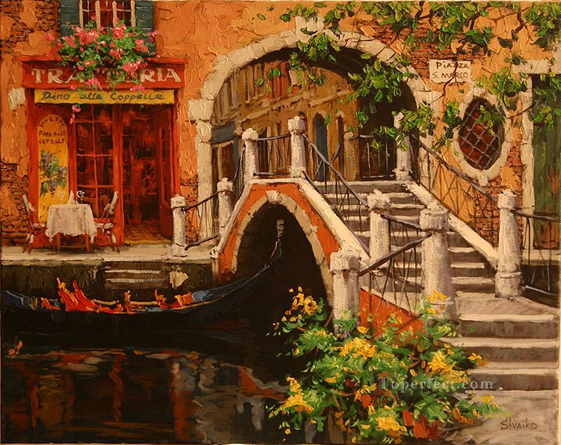 橋を渡ってヴェネツィアのシーン油絵
